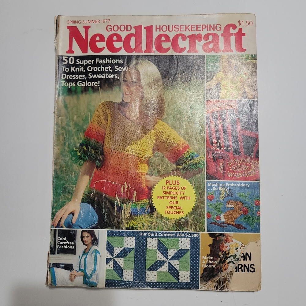 Vtg Good Housekeeping Needlecraft Magazine 1977 Quilt‎ Crochet Craft Shawl Boho